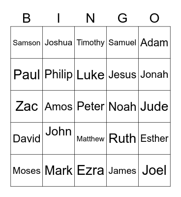 bible character Bingo Card