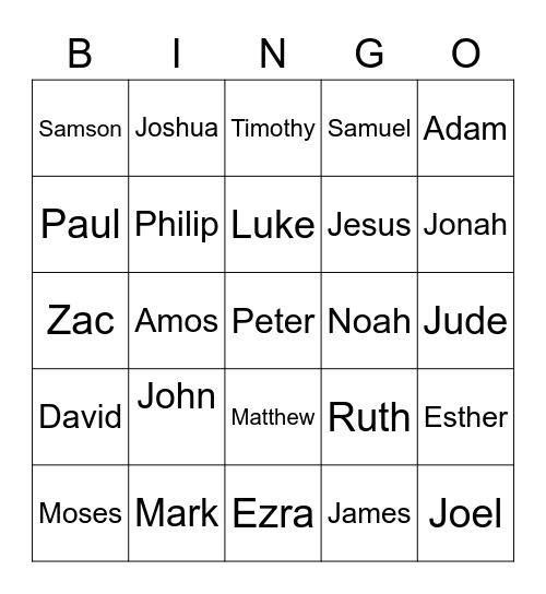 bible character Bingo Card