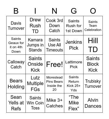Saints Wild Card Bingo Card