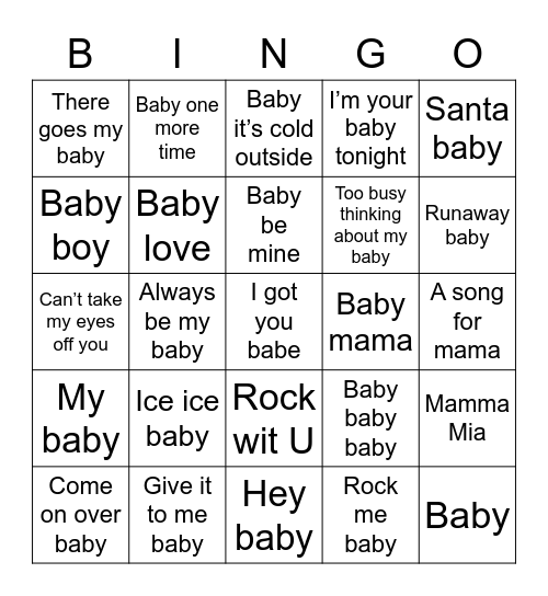 Baby music bingo Card