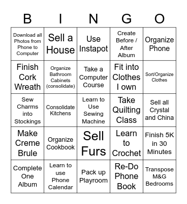 2021 Resolutions Bingo Card