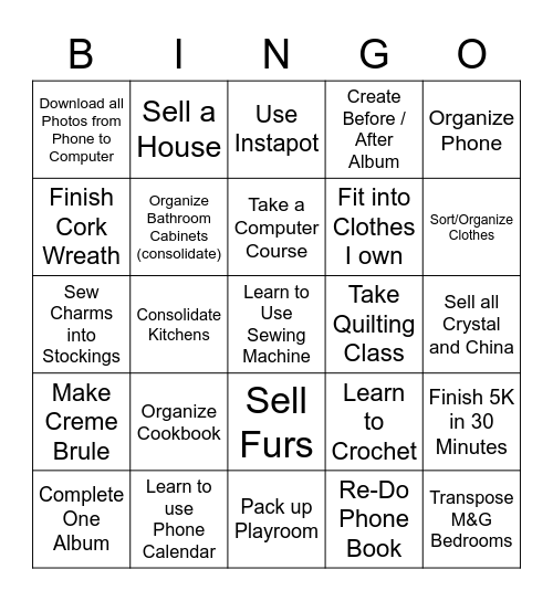 2021 Resolutions Bingo Card