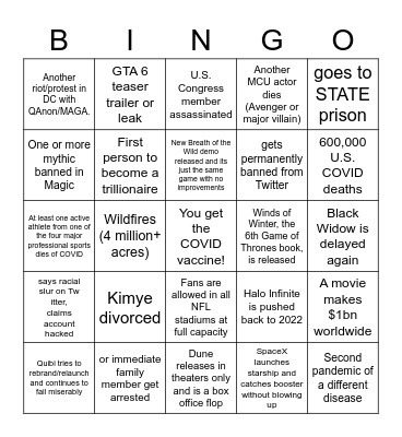 2021 BINGO Card