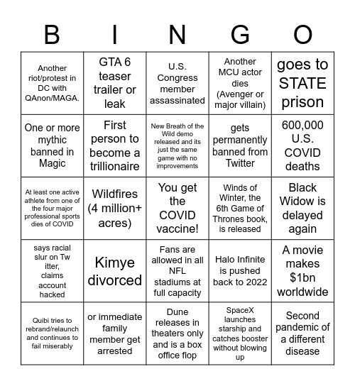 2021 BINGO Card