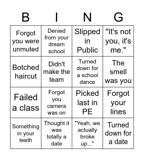 Rejection Bingo Card