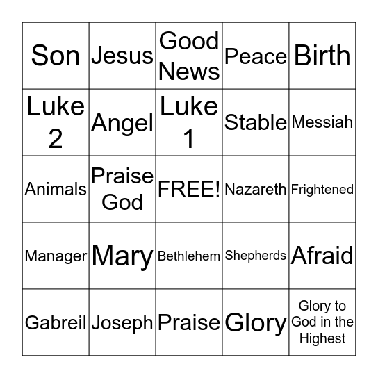 Birth of Jesus Bingo Card