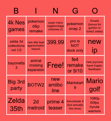 Switch pro Bingo Card