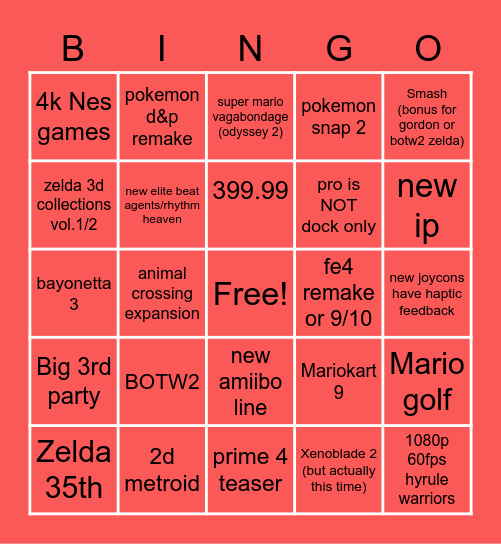 Switch pro Bingo Card