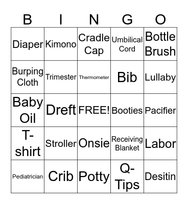 Rubber Ducky Baby Shower Bingo Card