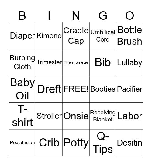 Rubber Ducky Baby Shower Bingo Card