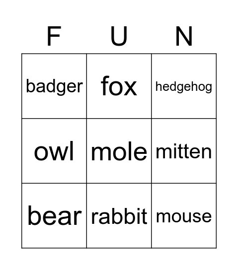 The Mitten Bingo Card
