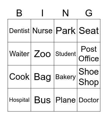 Warm Up Word Bingo Card