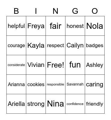 Troop 18780 Bingo Card