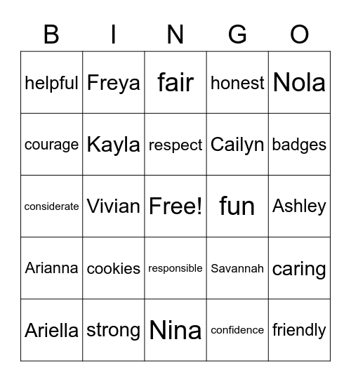 Troop 18780 Bingo Card