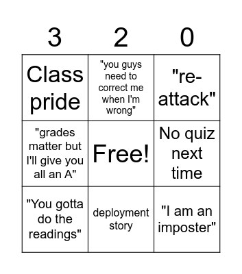 Dr. Kennedy's Bingo Card