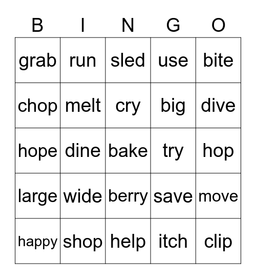 Inflected Endings Bingo Card