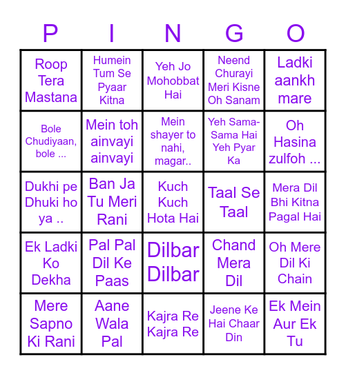 BOLLYWOOD MUZINGO Bingo Card