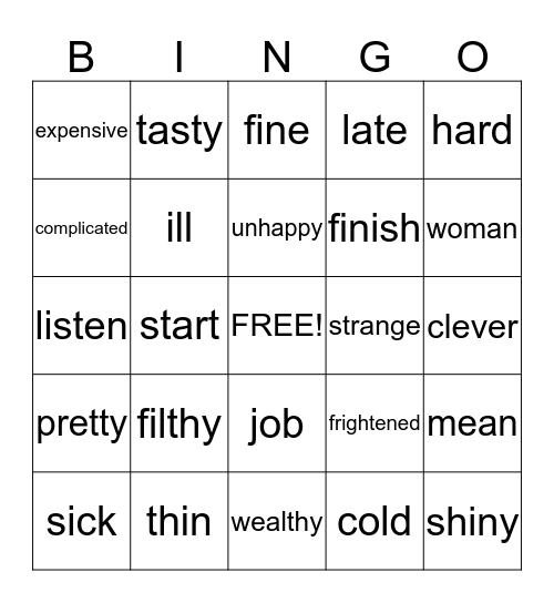 Synonyms Bingo Card