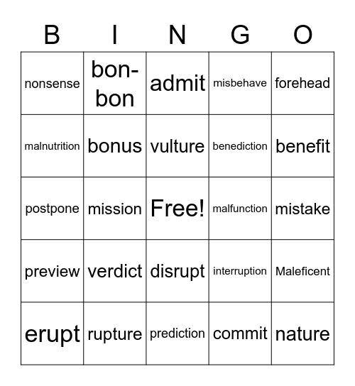 Untitled Bingo Card