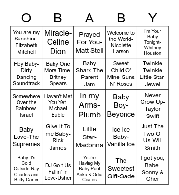 Juanita's Bundle of Joy Bingo Card