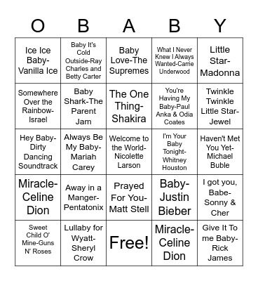Juanita's Bundle of Joy Bingo Card