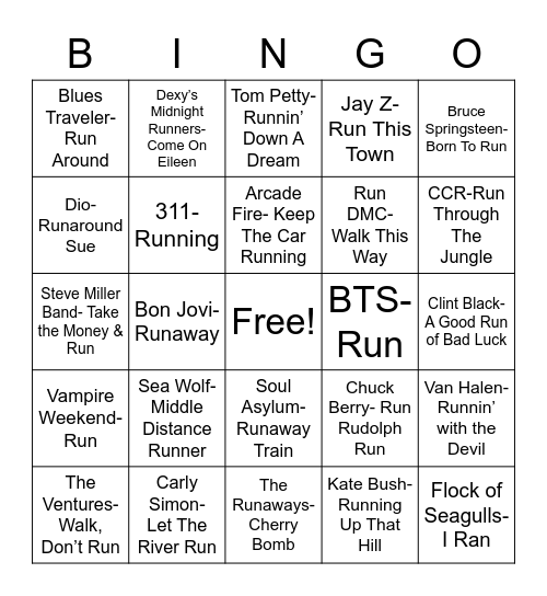 Total-Quiz.com Presents: Radio Bingo Run Bingo Card