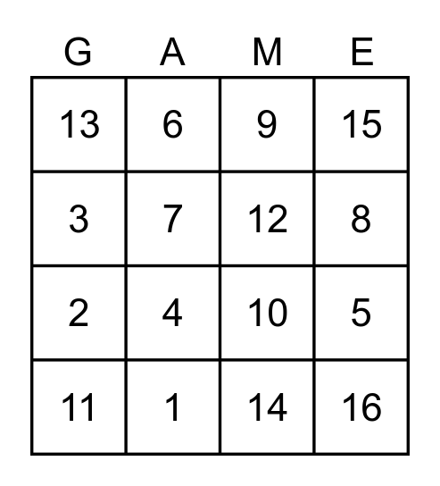 Game Night Bingo Card