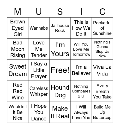 Music Bingo Card