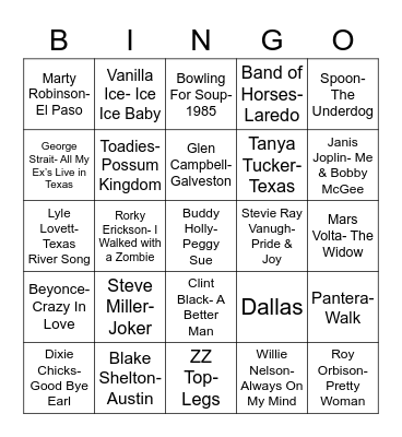Total-Quiz.com Presents: Radio Bingo Deep in The Heart of Texas Bingo Card