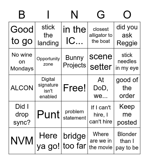 Things Sara says Bingo Card