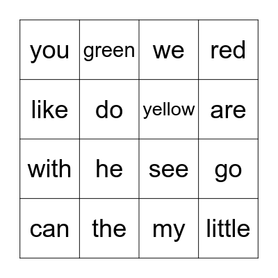 Sight Word Bingo -- January Bingo Card