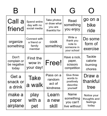 Self-Care Bingo Card