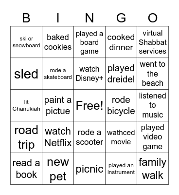 Winter Break Bingo Card Bingo Card