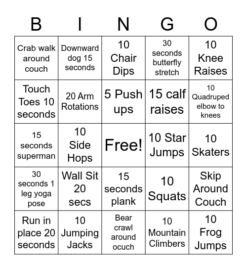 Move It Bingo! Bingo Card