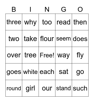 First Grade Sight Words Bingo Card