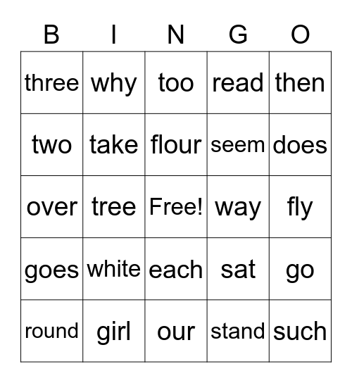 First Grade Sight Words Bingo Card