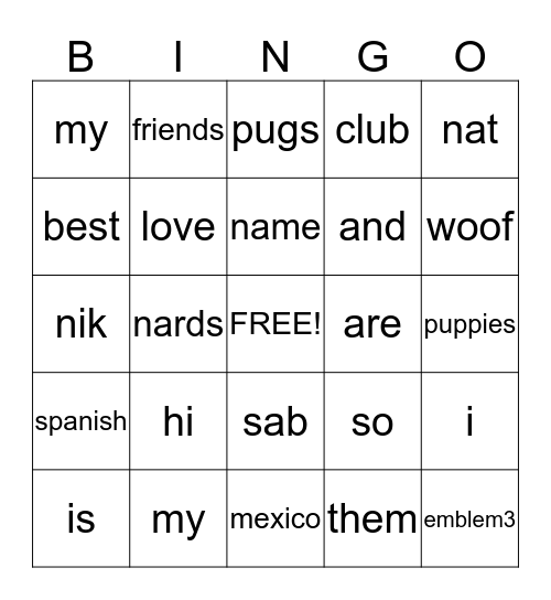Untitled Bingo Card