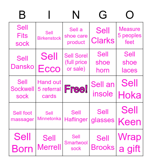 Valentine Bingo (Shoes) Bingo Card