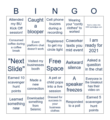 GED Ignite - Day 1 Bingo Card
