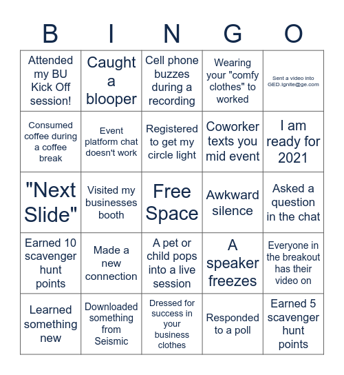 GED Ignite - Day 1 Bingo Card