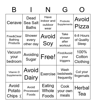 Managing your Eczema(not Eczema Free) Bingo Card