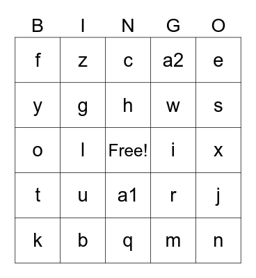 Test alphabet Bingo Card