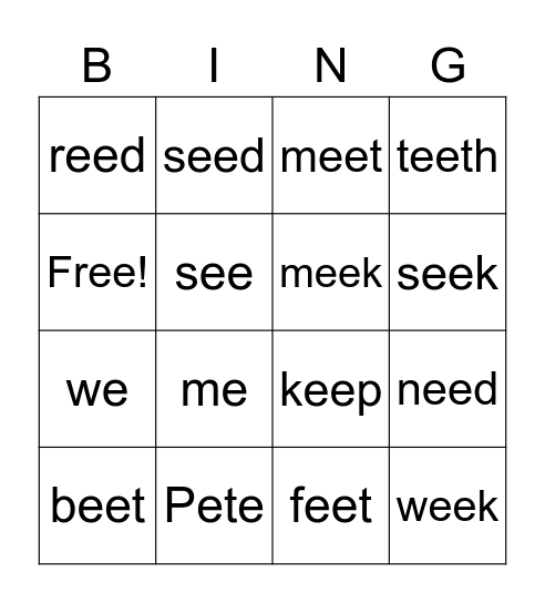 Long -ee- sound for Oliver Bingo Card