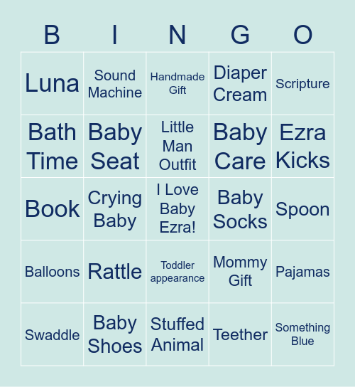 Baby Ezra's Shower Bingo Card