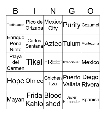 Mexican BINGO Card