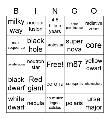 Galaxy Bingo Card