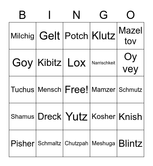 Oy! Bingo Card