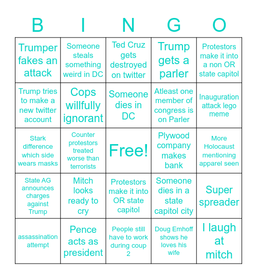 Inauguration Bingo Card