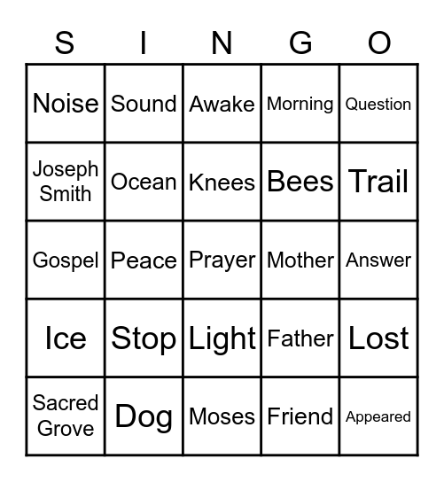 The First Vision Bingo Card