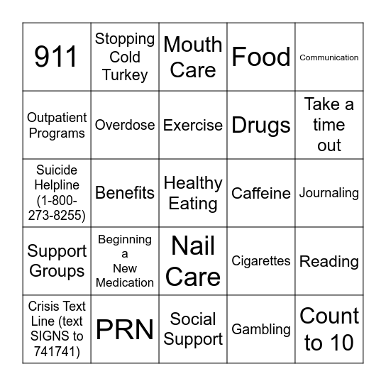 Wellness Bingo Card